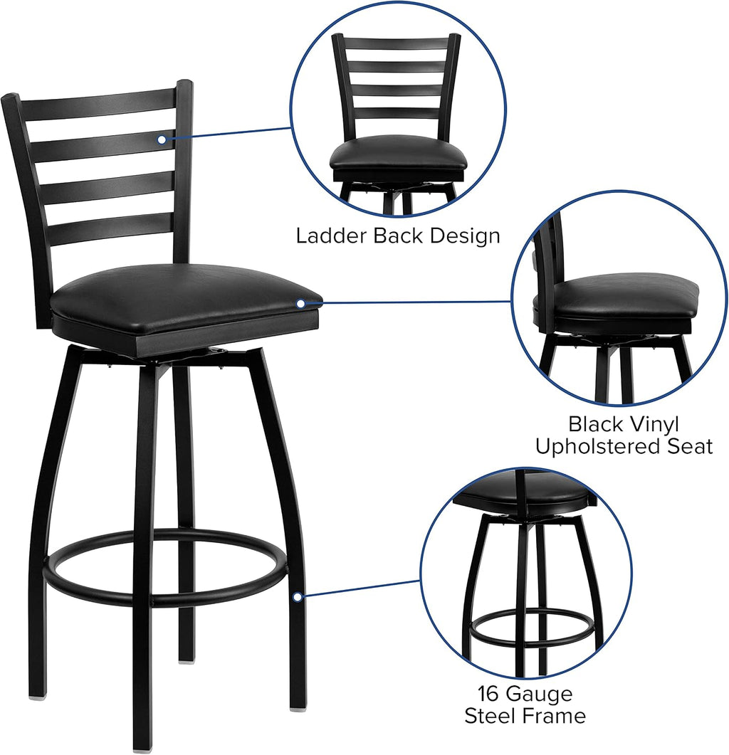 Black Ladder Back Swivel Metal Barstool, 2-Pack
