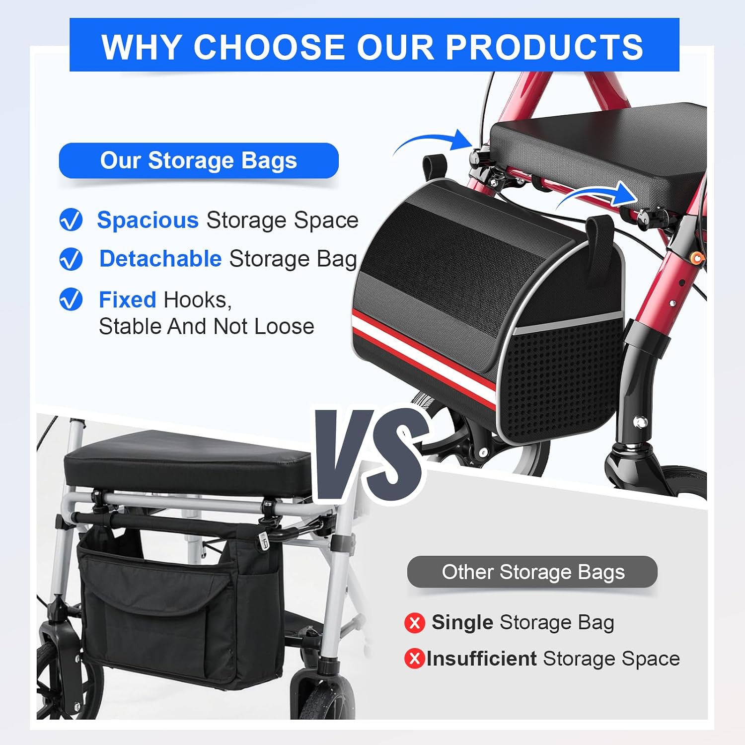 Walkers for Seniors with seat, Rollator Walker with Seat, Walkers for Seniors Foldable, 350 lb Capacity, with 8'' Big