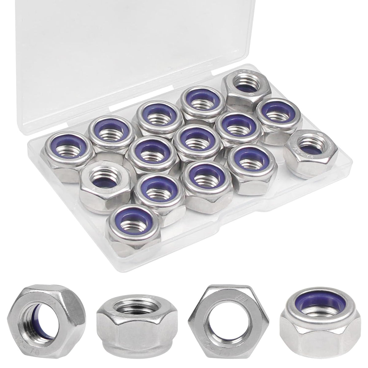15PCS M10 Locknuts M10x1.5mm Nylon Insert Hex Lock Nuts