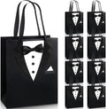 8 Pcs Groomsmen Gift Bags with 3D Tuxedo Design 8 x 4.5 x 10 Inch with Handle Groomsmen Paper Gift Bags for Wedding