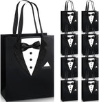 8 Pcs Groomsmen Gift Bags with 3D Tuxedo Design 8 x 4.5 x 10 Inch with Handle Groomsmen Paper Gift Bags for Wedding