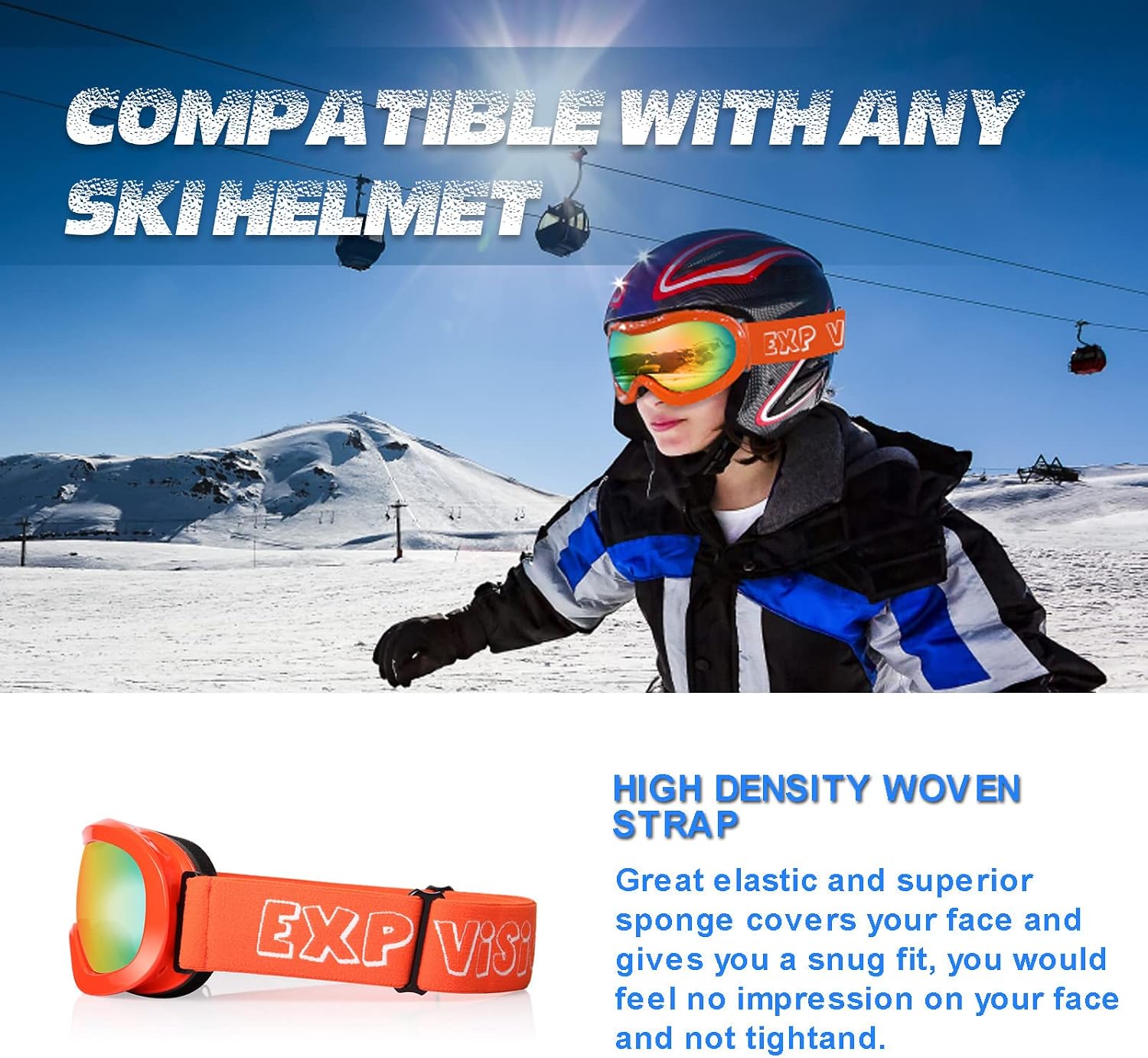 Kids Ski Goggles, Anti-Fog Child Snowboard Goggles Over Glasses Snow Goggles for Boys Girls Toddler Age 3-14