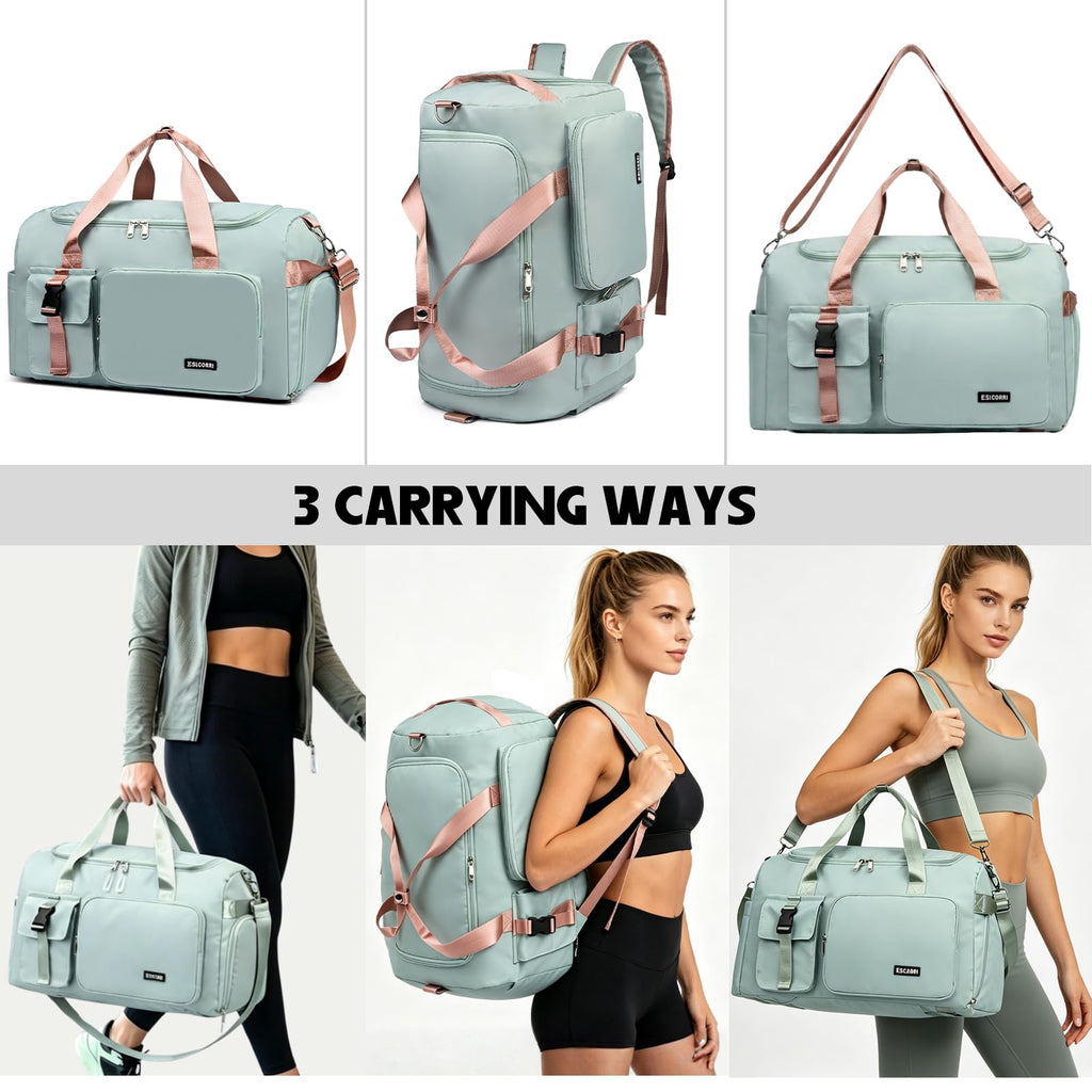 Gym Duffle Backpack 42L Travel Bag with Shoe Pocket, Check Apricot