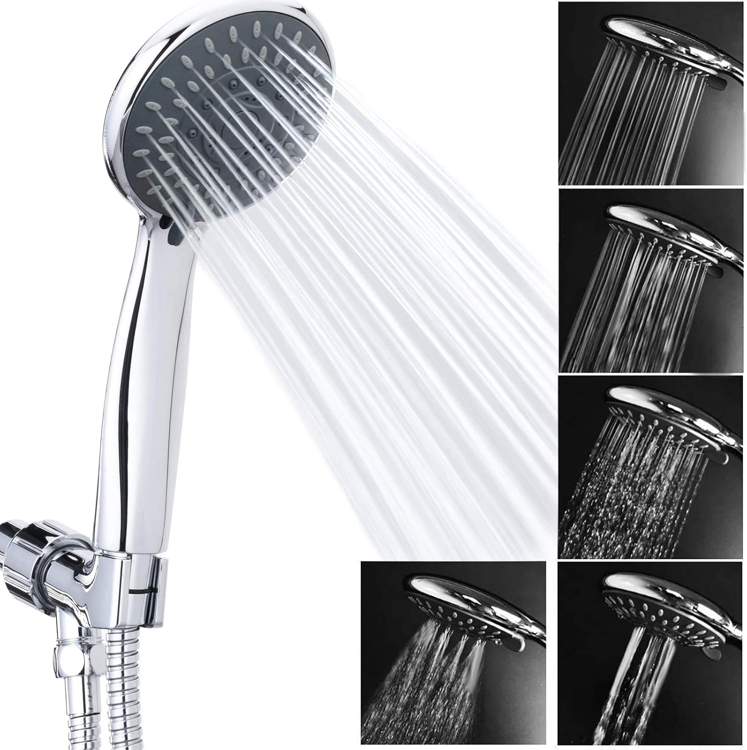 High Pressure Handheld Shower Head Briout 5-Settings Powerful Water Spray Shower Head against Low Pressure Water Flow