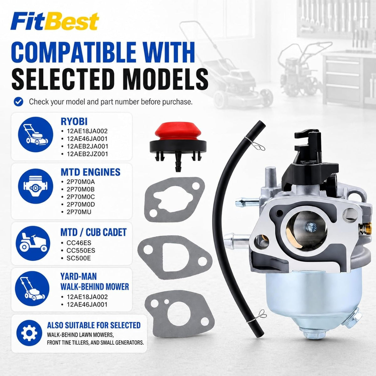 FitBest 951-10881 Carburetor Kit Compatible with MTD 2P70MU Lawn Mower