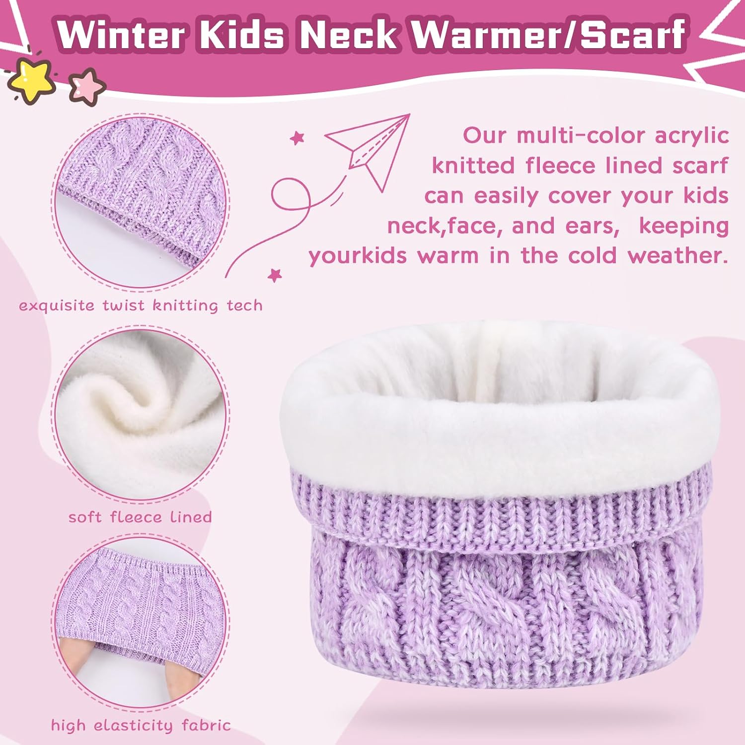 Kids Winter Hat Gloves Scarf Set, Girls Boys Hats Beanie with Pom Children Knit Neck Warmer Mittens Fleece Lined Set