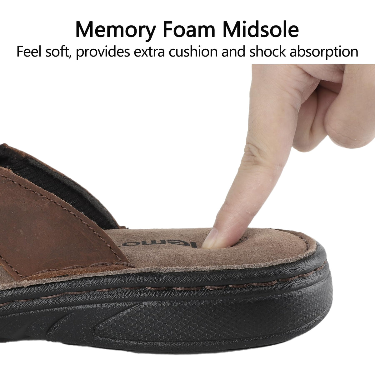 Men's Leather Slide Sandals, Mesh Lined, Memory Foam Brown US11/EU44