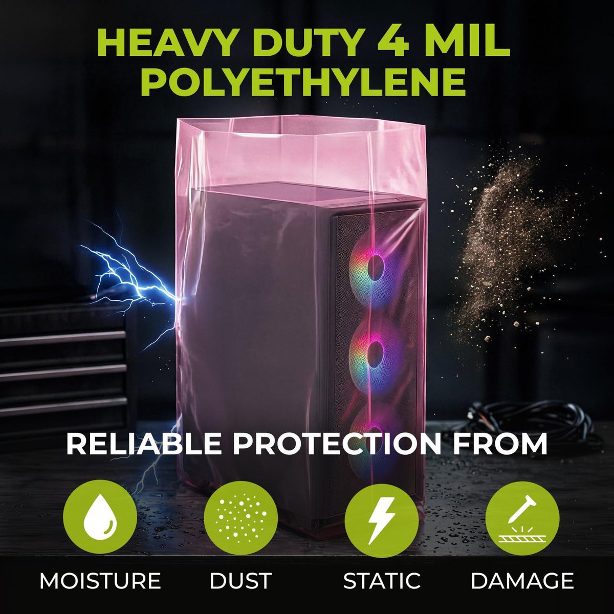15" x 9" x 24" Pink Anti-Static Poly Bags, Pack of 15 - ESD Safe 4 Mil Plastic Bags for Electronics & Computer Parts