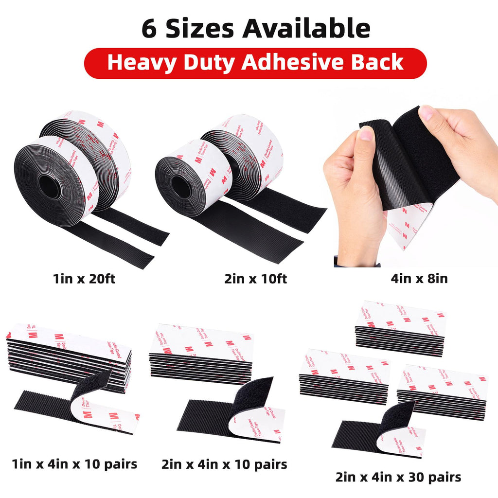 Hook and Loop Tape 1in x 4in x 10 Pairs, Heavy Duty Adhesion Strip