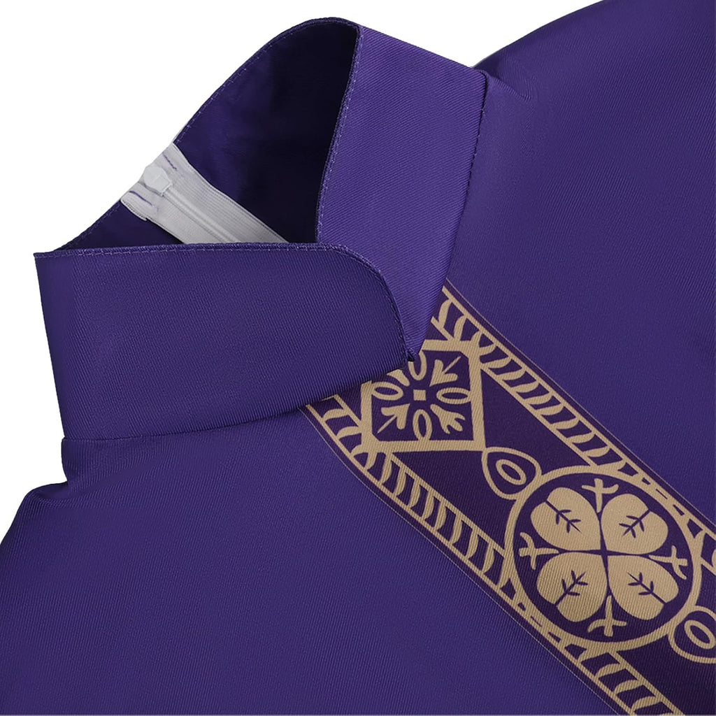 Church Catholic Priest Chasubles Vestments, Robe Chasuble Mass Round Collar Robe with Stole Men