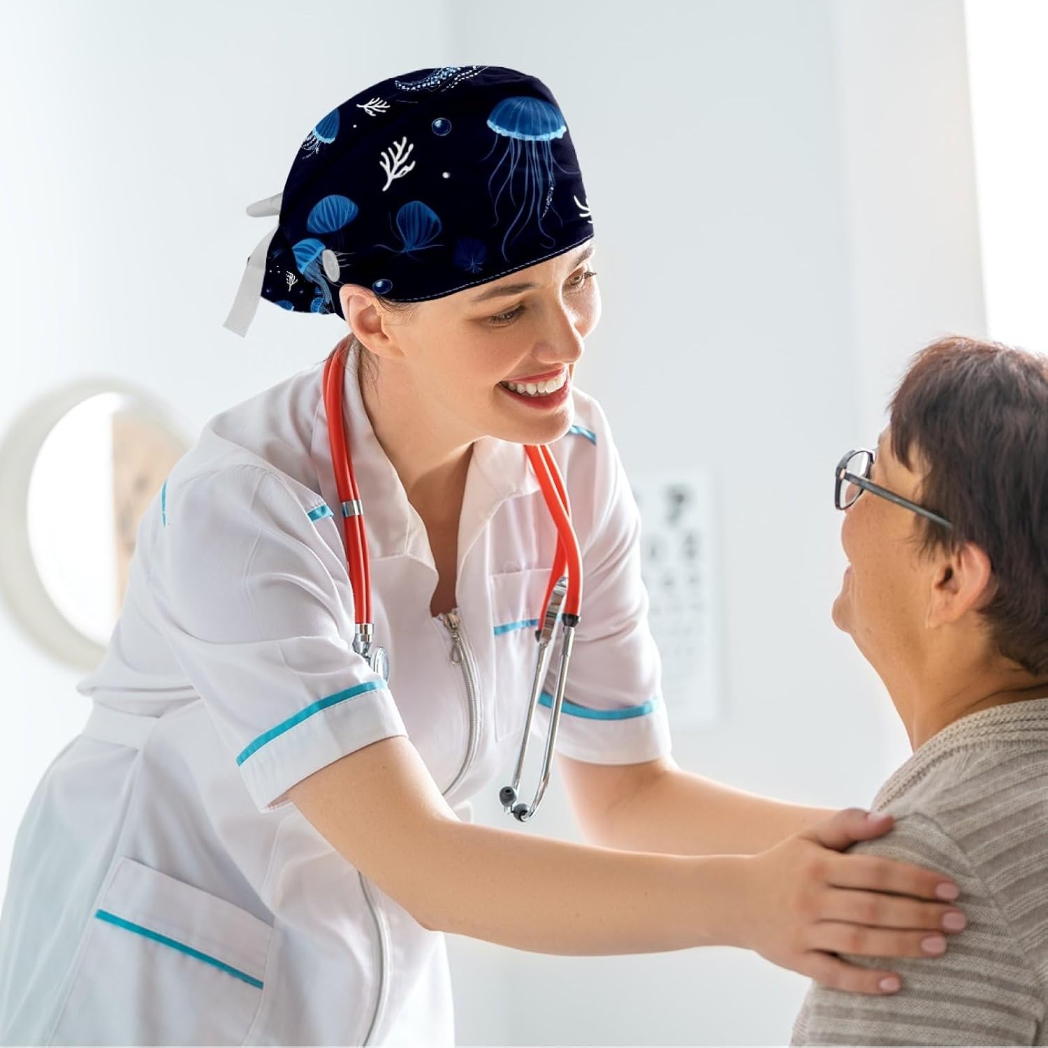 Scrub Caps Women Jellyfish Nurse Hats Ponytail Tie Back
