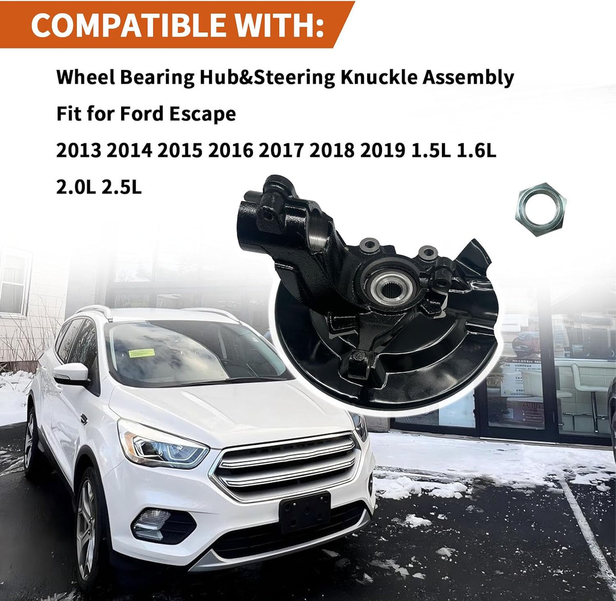 LK143 CV6Z2K005C Front Left(Driver Side) Wheel Bearing Hub&Steering Knuckle Assembly Fit for Ford Escape 2013 2014 2015 2016 2017 2018 2019，CV6Z3K186B, GV6Z1104A