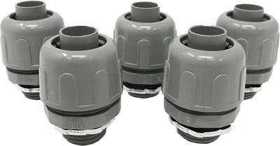 1/2-Inch Non-metallic Liquid Tight Straight Electrical Conduit Connector Fitting, UL Listed, 1/2" Dia, 5-Pack