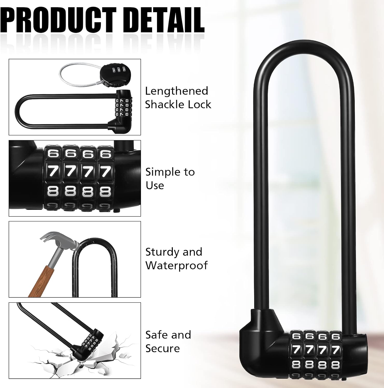 2 Pieces 6 Inch Long Shackle Combination Lock 4 Digit Outdoor Waterproof Padlock with Resettable Code for School Gym