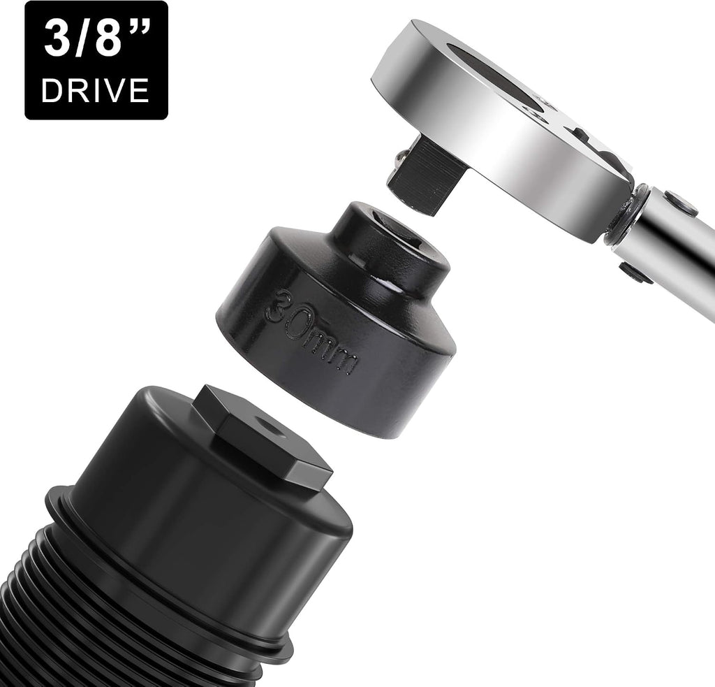 Fuel Filter Cap Removal Tool and Installer 7 Pieces Low Profile Oil Canister Socket Set 24mm 27mm, 29mm, 30mm, 32mm