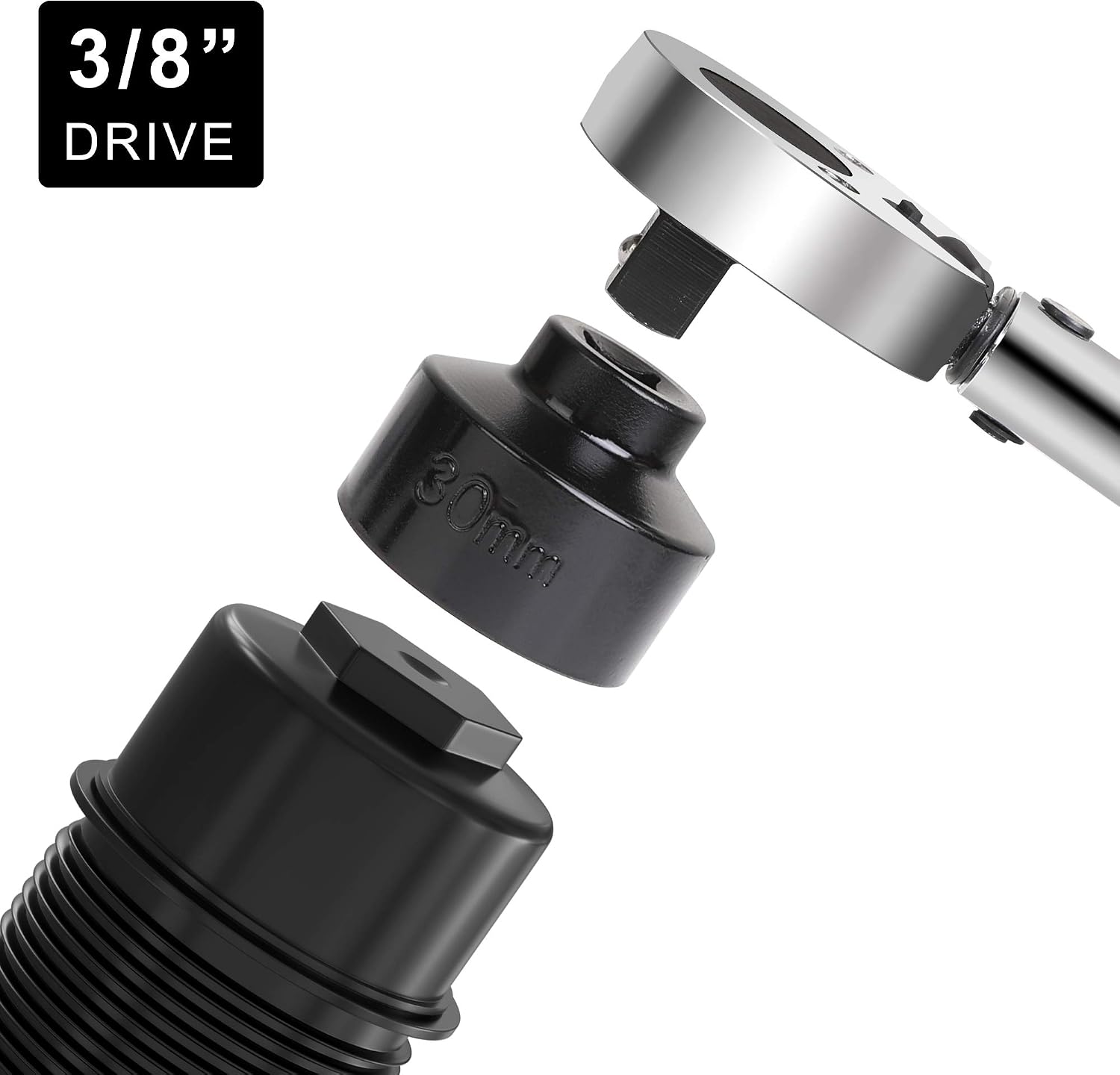 Fuel Filter Cap Removal Tool and Installer 7 Pieces Low Profile Oil Canister Socket Set 24mm 27mm, 29mm, 30mm, 32mm