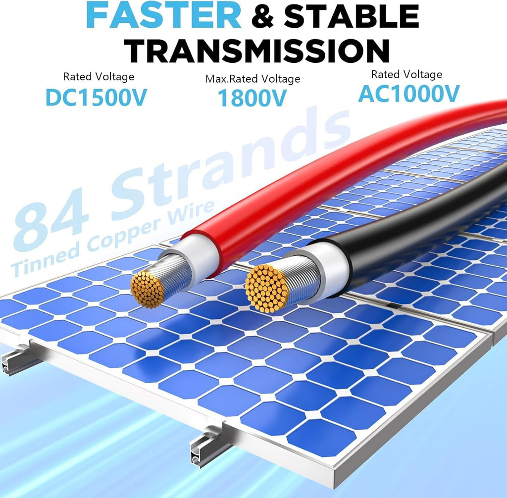 10AWG Solar Wire, Solar Cable 50Ft, Solar Extension Cable, Solar Panel Wire, 10 Gauge Wire Tinned Copper PV Wire for