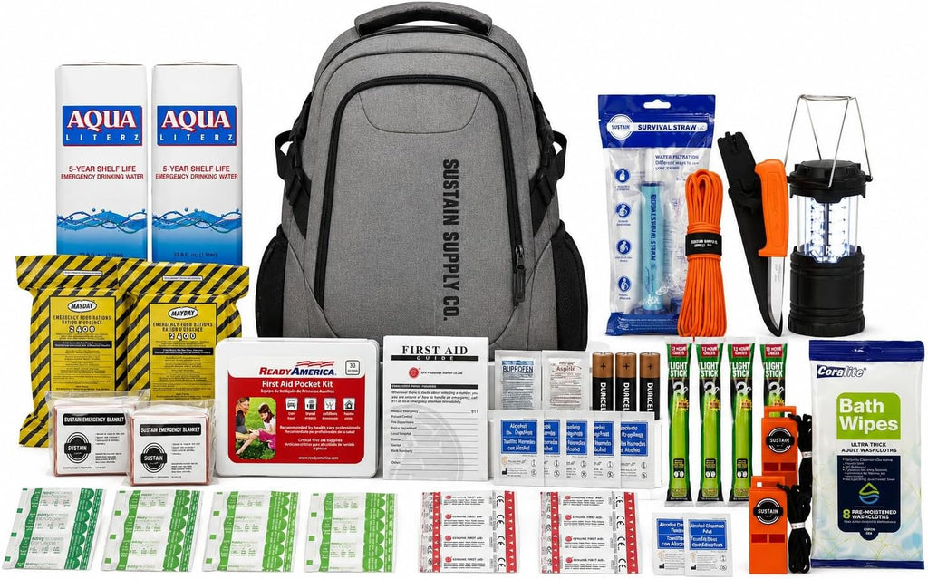 Sustain Supply 70490, 2-Person Premium 72-Hour Emergency Survival Kit – Complete Disaster Preparedness Bag w/Food