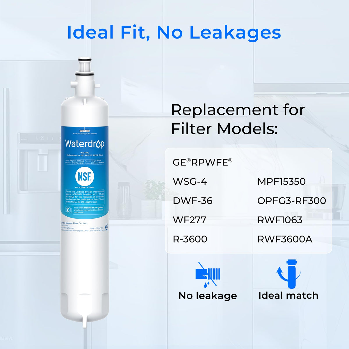 Waterdrop WD-F19C Refrigerator Water Filter Replacement for GE RPWFE