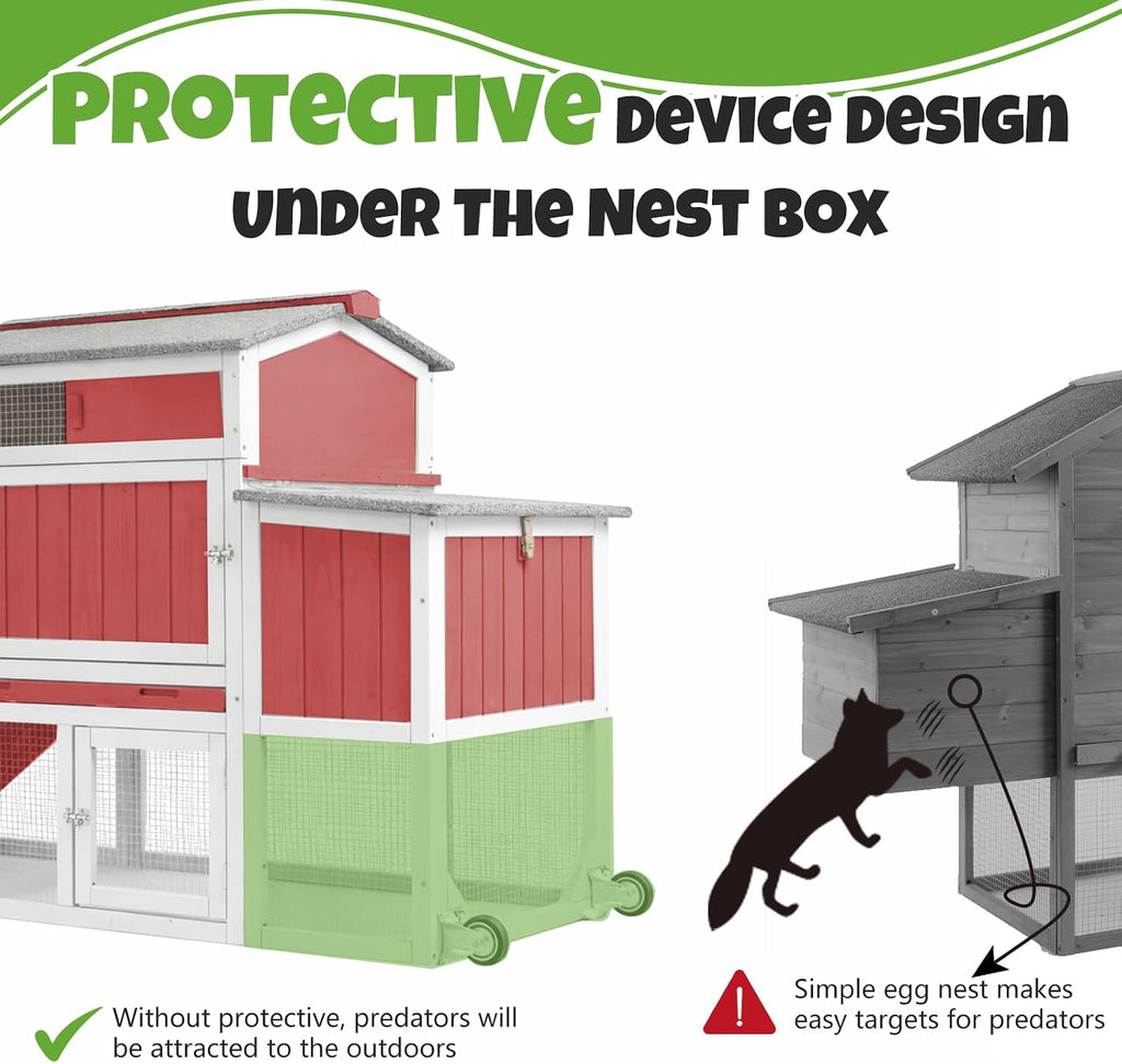 78" Mobile Chicken Coop with Wheels, Large Outdoor Hen House with Nesting Box, Run Ramp, and Pull-Out Tray for 2-4