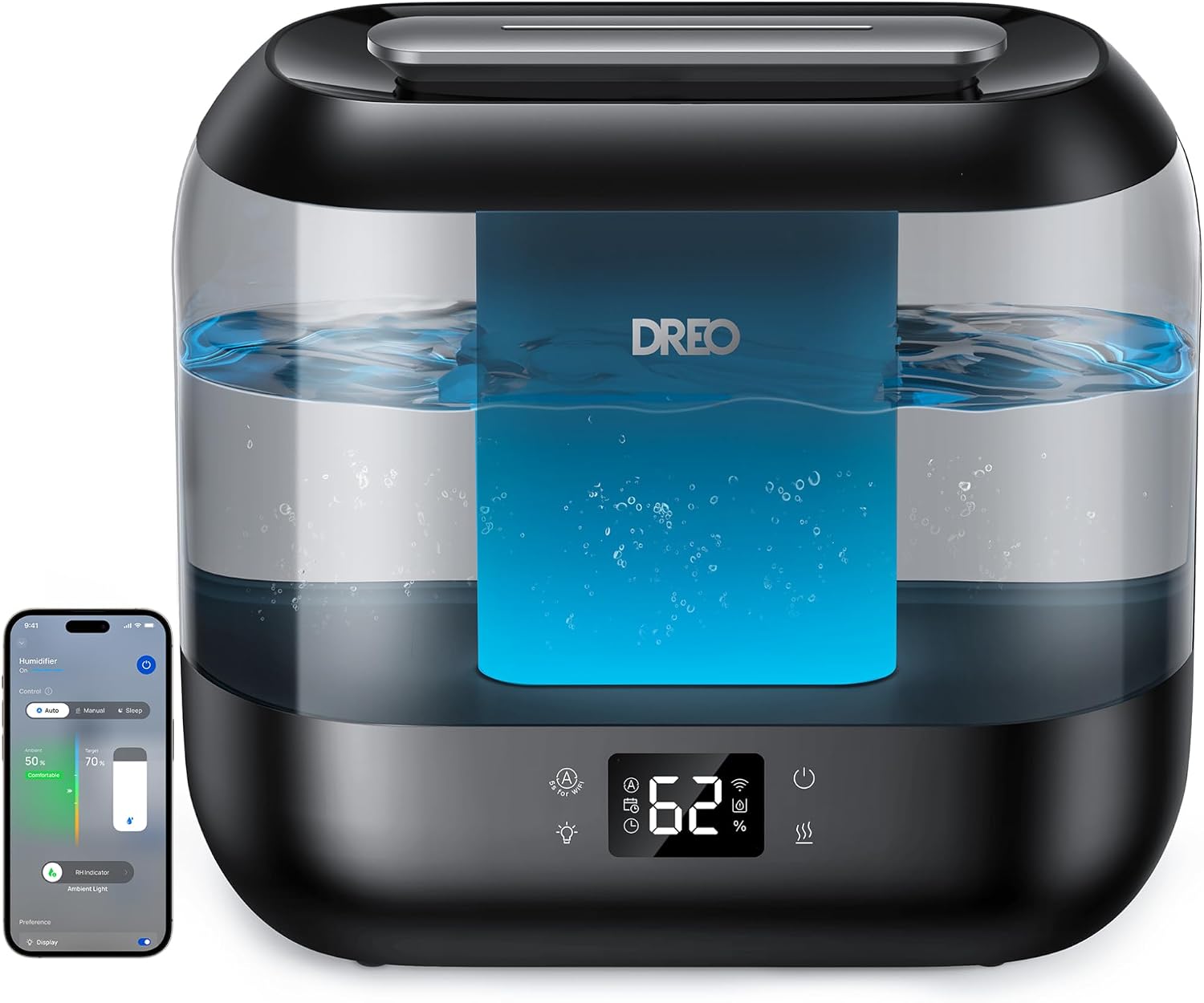 Smart Humidifiers for Bedroom, 4L Cool Mist Humidifier | Top Fill, Quiet Sleep 28 dB, 36H Runtime for large room