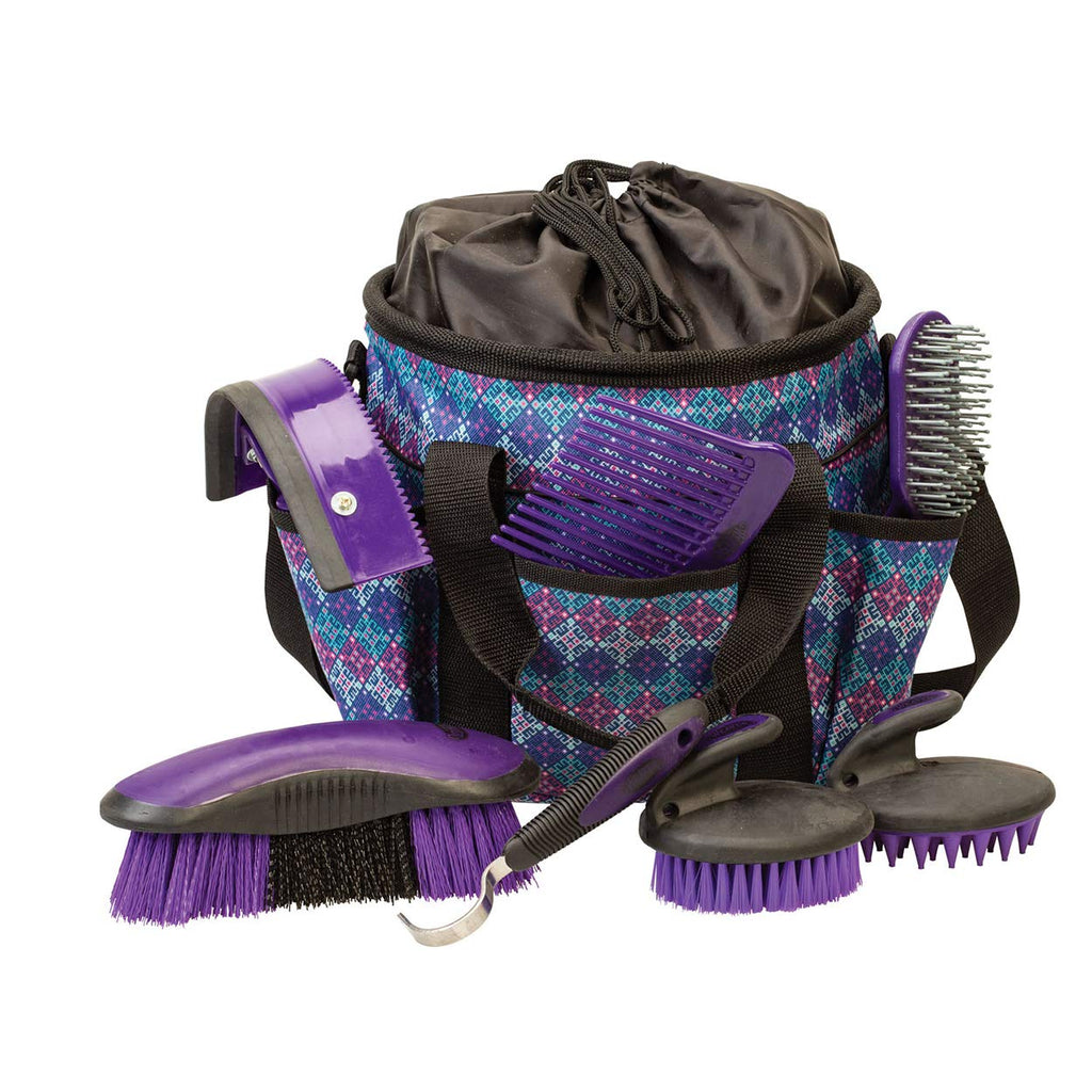 Horse Grooming Kit, 7-Piece Horse Brush Set with Organizer Tote Bag, Hoof Pick, Comb, Sweat Scraper, Equine Tools for