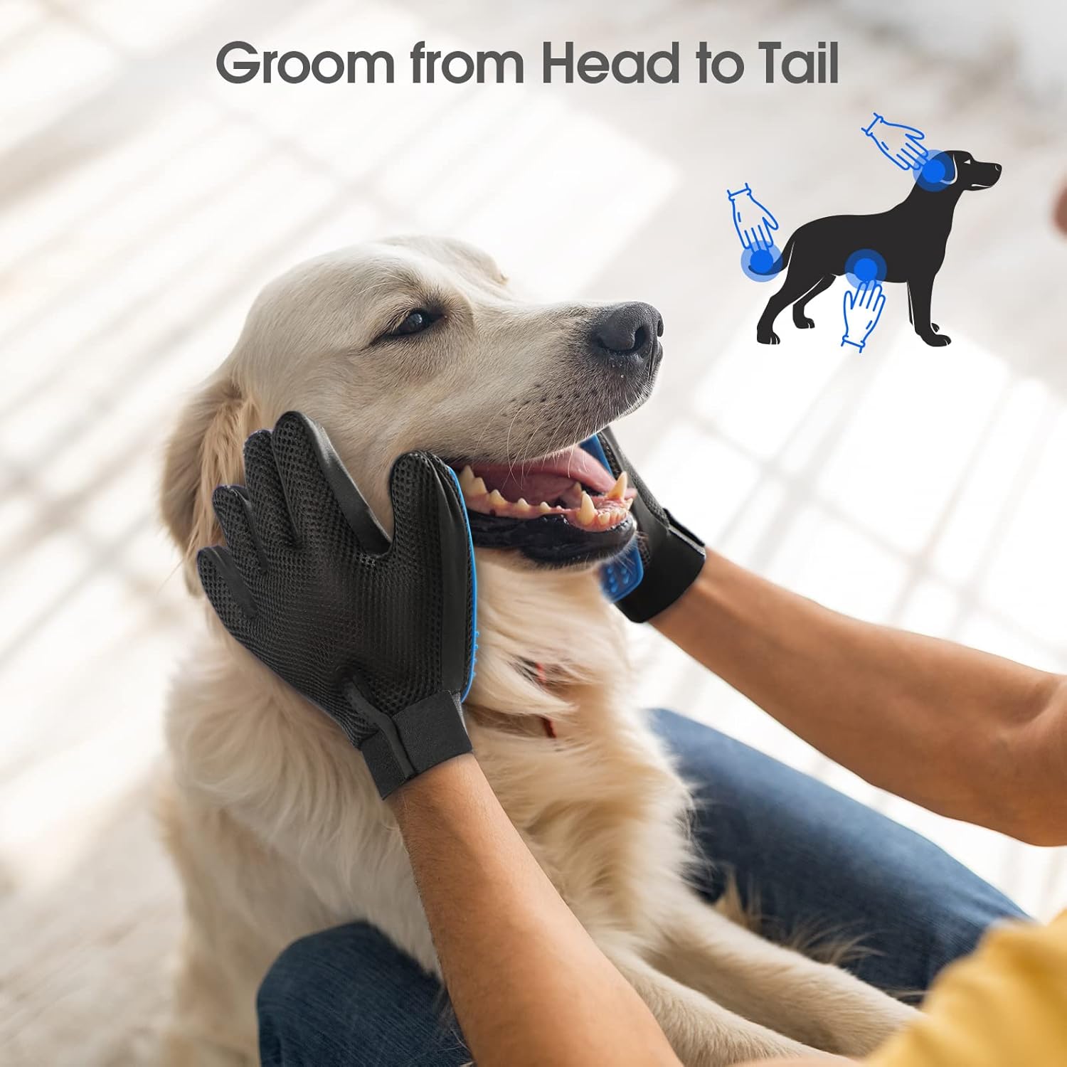 Upgrade Efficient Pet Hair Remover Gloves - Gentle Shedding Brushes for Dogs, Cats & Horses with Long and Short Hair