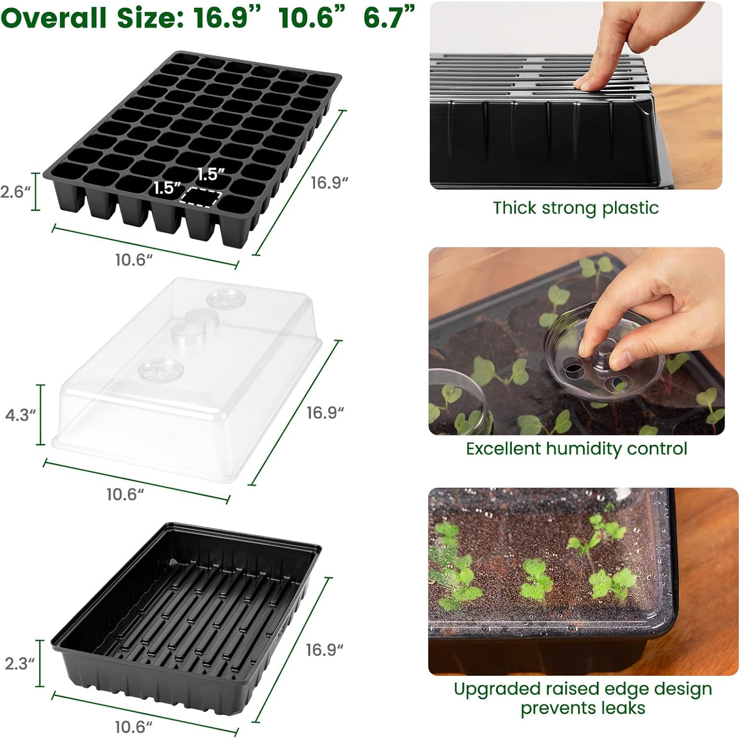 60 Cell Seed Starter Kit with Grow Light and Heat Mat, Seed Starter Tray with Higher 4.3” Humidity Dome, Flexible