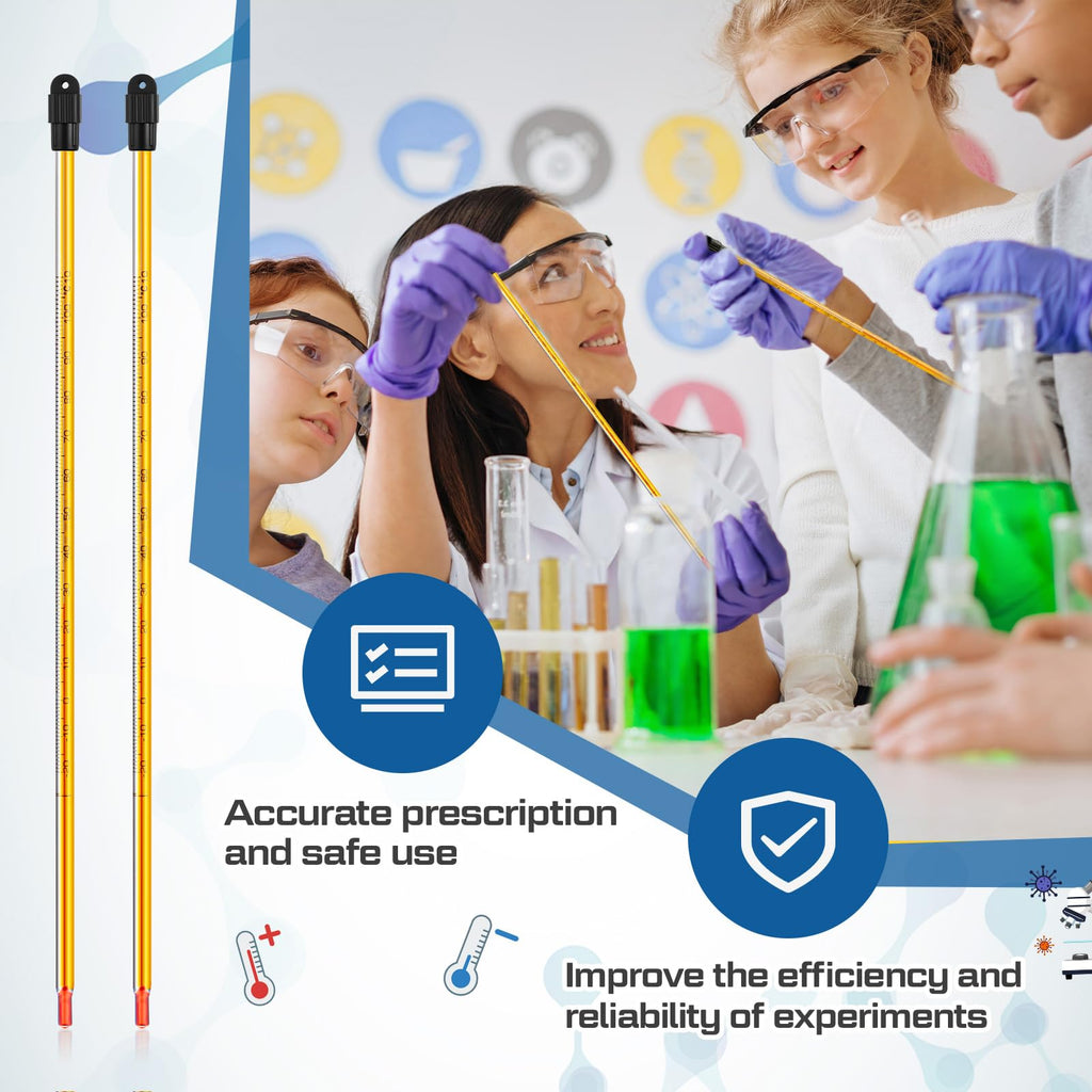 16 Pcs General Purpose Lab Thermometer, Glass, Total Immersion