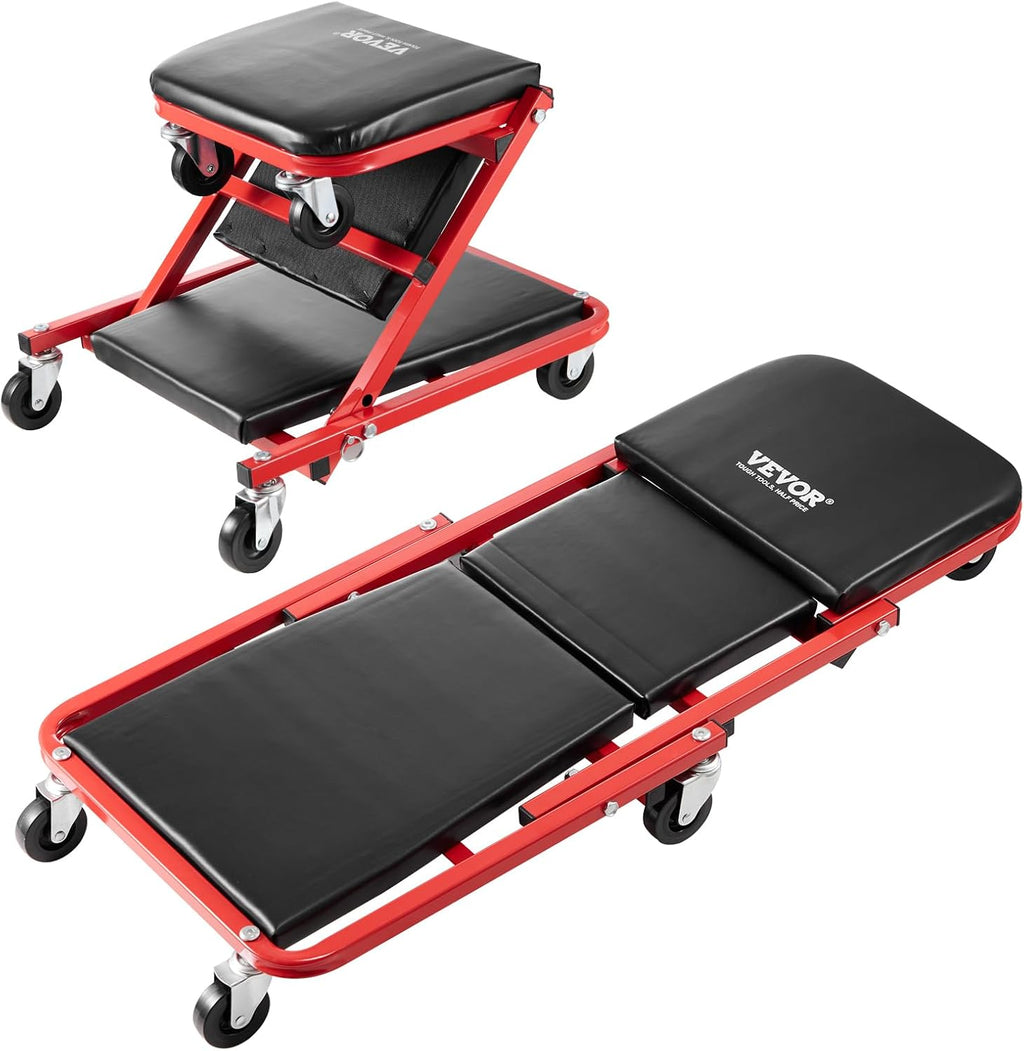 Foldable Z Garage Creeper, 36 in, 300 lbs Load Capacity Rolling Folding Mechanic Creeper Stool, with 6 Wheels Tool