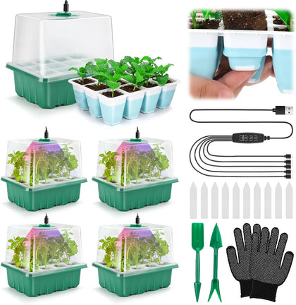 Seed Starter Tray with Grow Light, 60 Flexible Cells 5 PCS Seed Starter Kit, Reusable Seedling Starter Trays with
