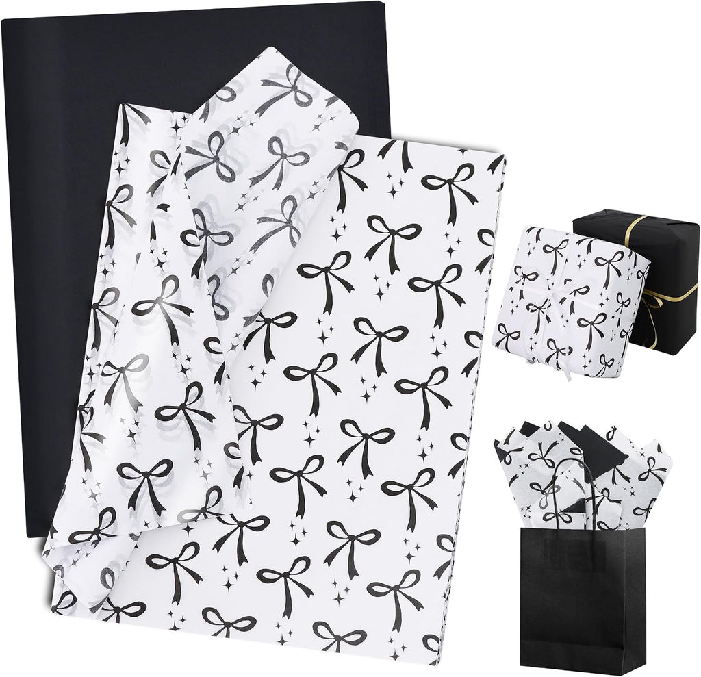 60 Sheets Black Bow Tissue Paper for Gift Wrapping