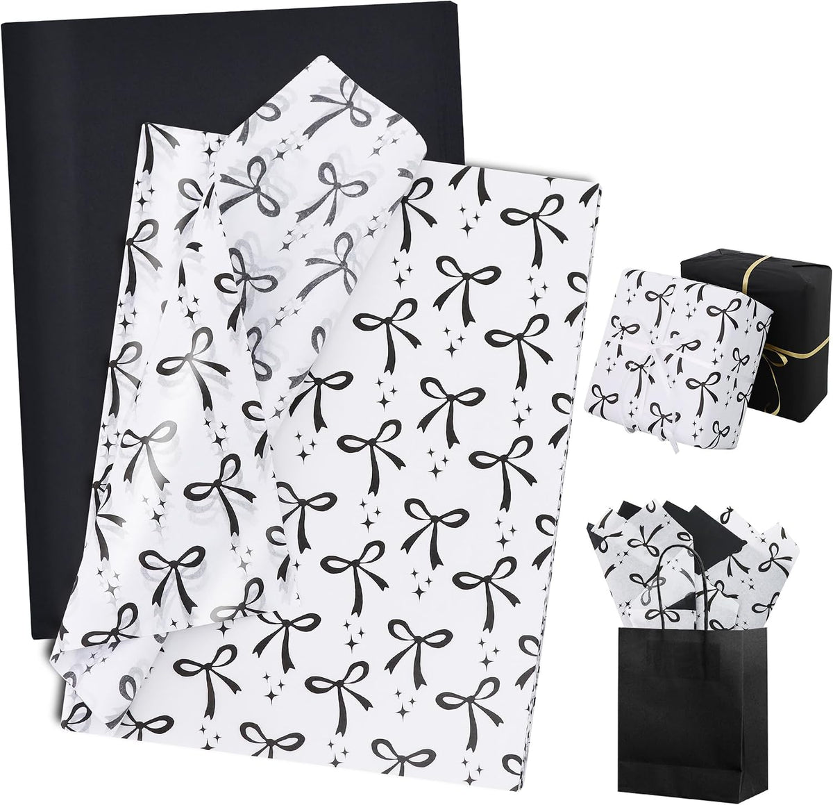 60 Sheets Black Bow Tissue Paper for Gift Wrapping