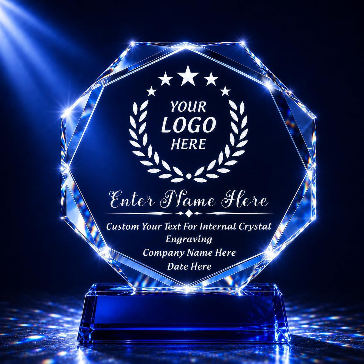 Customizable Crystal Award Trophy with Company Logo Text & Employee Name