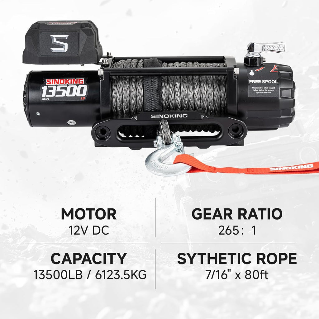 13500 lb Electric Winch for Jeep, Truck, SUV, Trailer Winch & Boat Winch – Heavy Duty Synthetic Rope 12V Winch