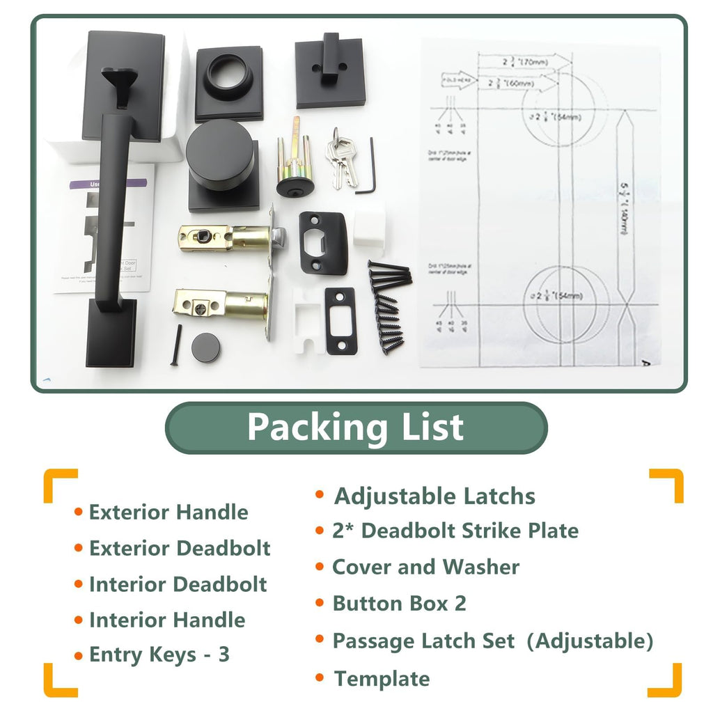 Heavy Duty Matte Black Front Door Handle and Deadbolt Set