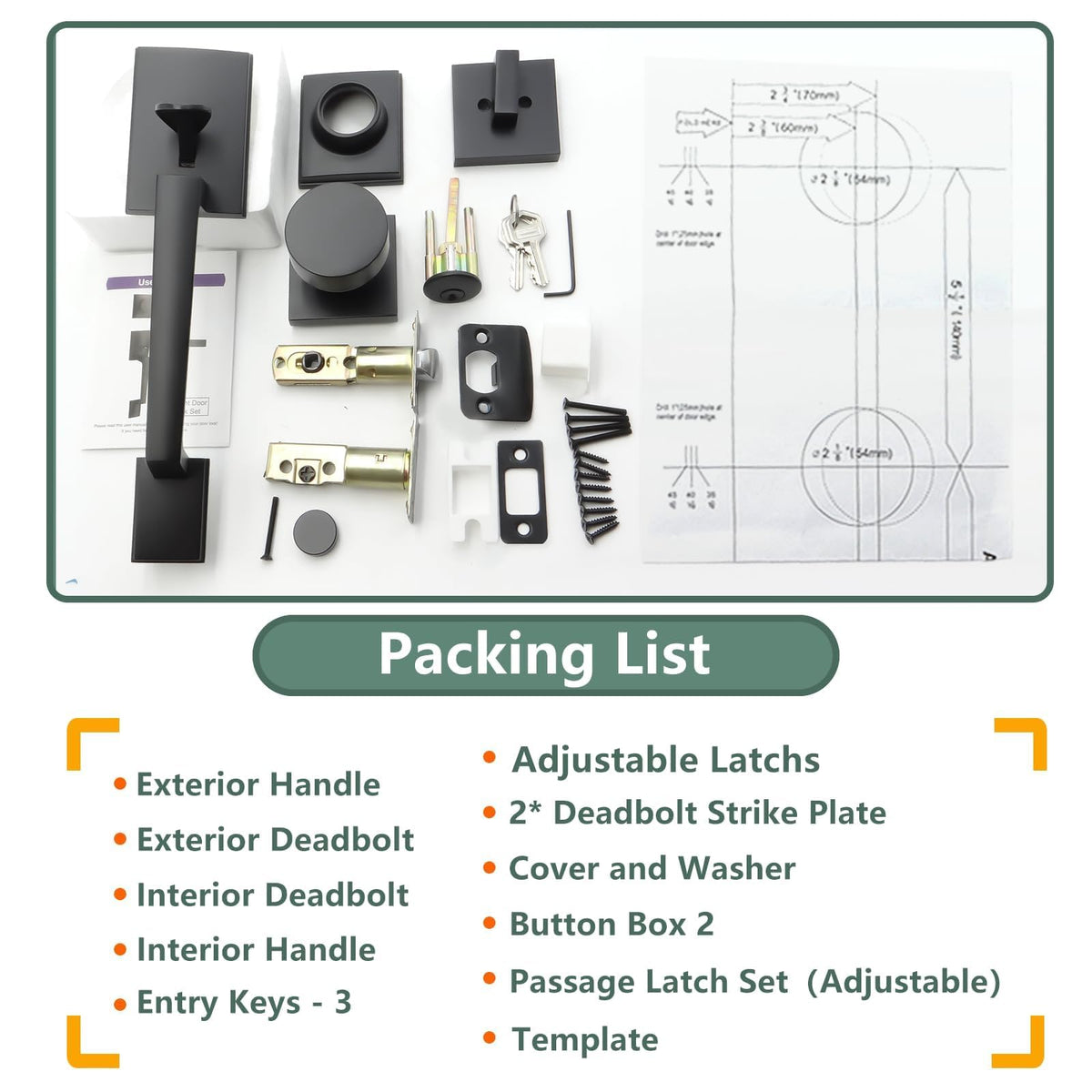 Heavy Duty Matte Black Front Door Handle and Deadbolt Set