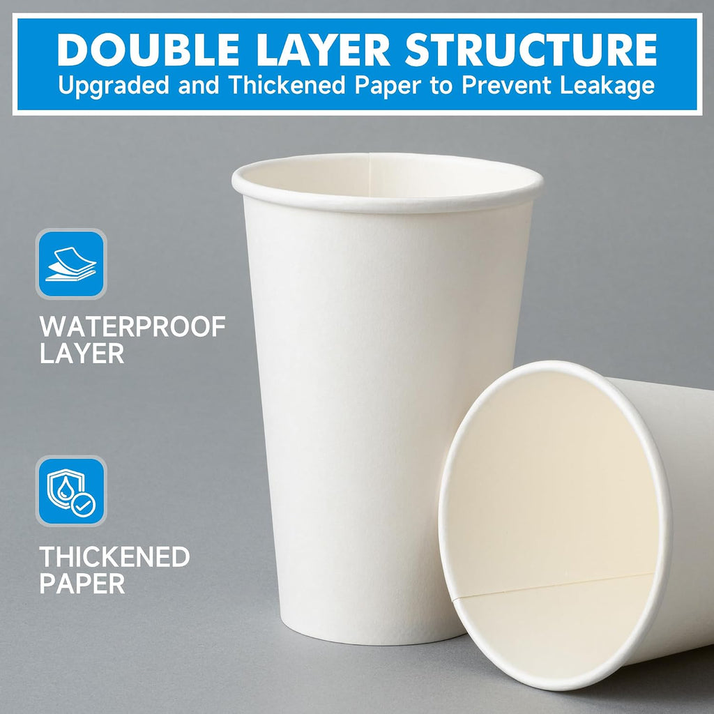 Disposable Paper Coffee Cups with Lids 16 oz 100 Pack