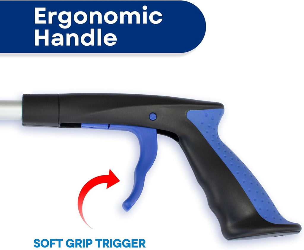 2-Pack 32 Inch Extra Long Grabber Reacher with Rotating Jaw - Mobility Aid Reaching Assist Tool (Blue)