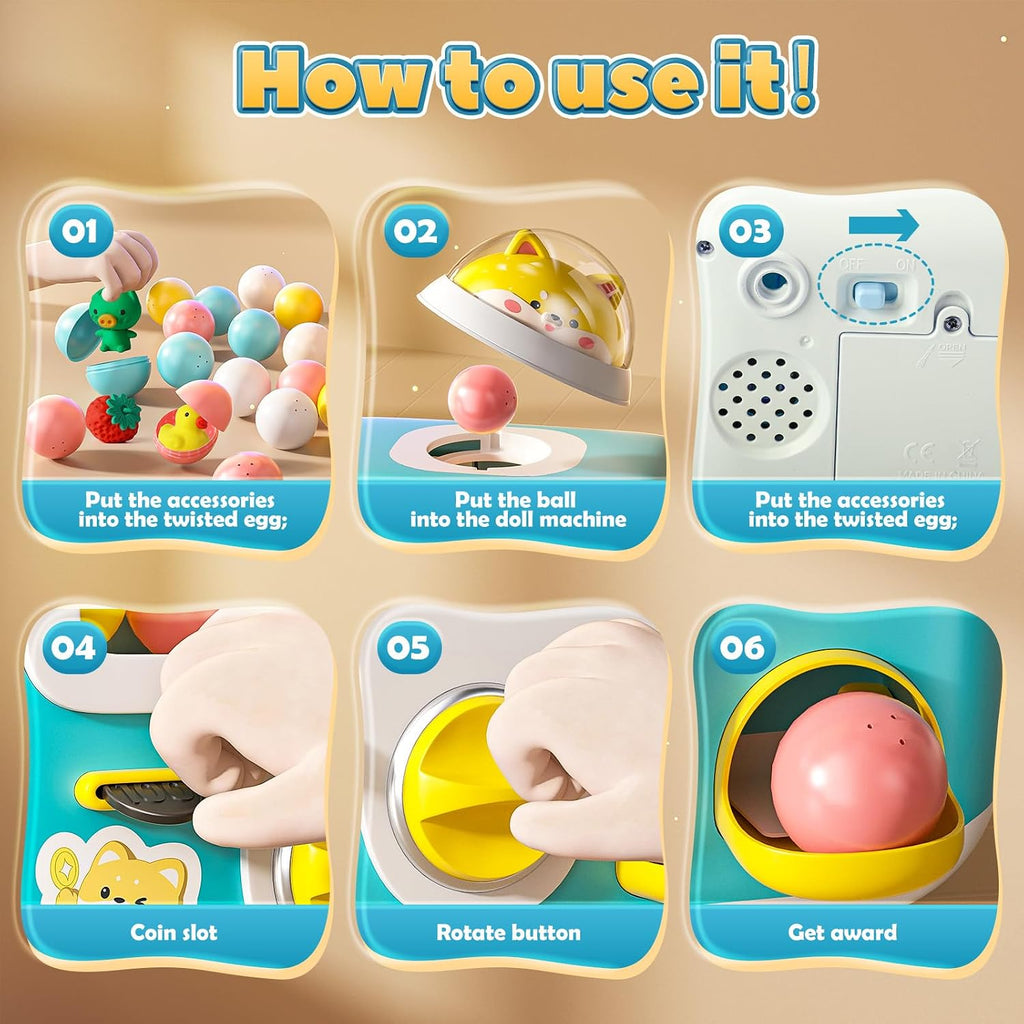 Gumball Machine for Kids with 10 Empty Eggs Capsule Vending Machine Erasers Operated Gumball Prize Machine Maker Game