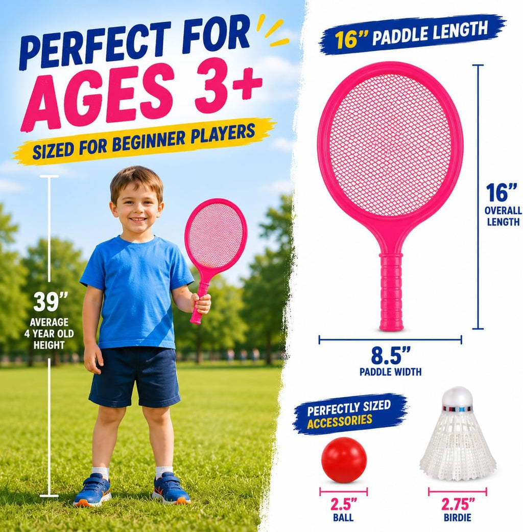 Badminton Racket Set for Kids, Toddlers with Paddles, Ball and Birdie - Junior Kindergarten Student Outdoor Sports