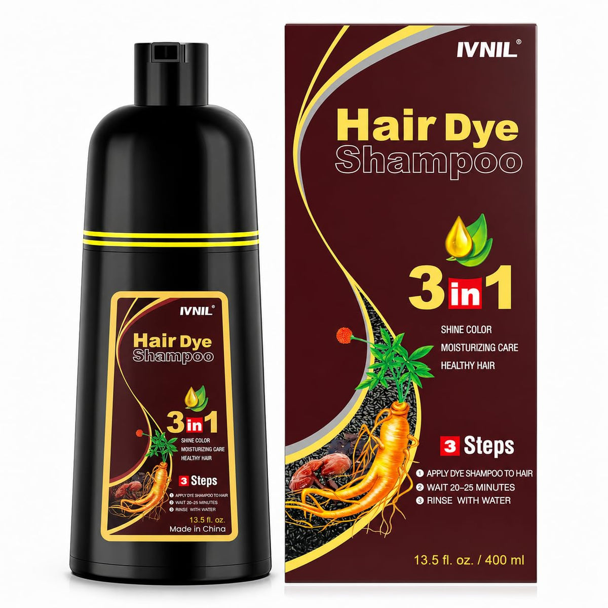 Dark Brown Hair Dye Shampoo Color Shampoo for Gray Coverage for Women Men