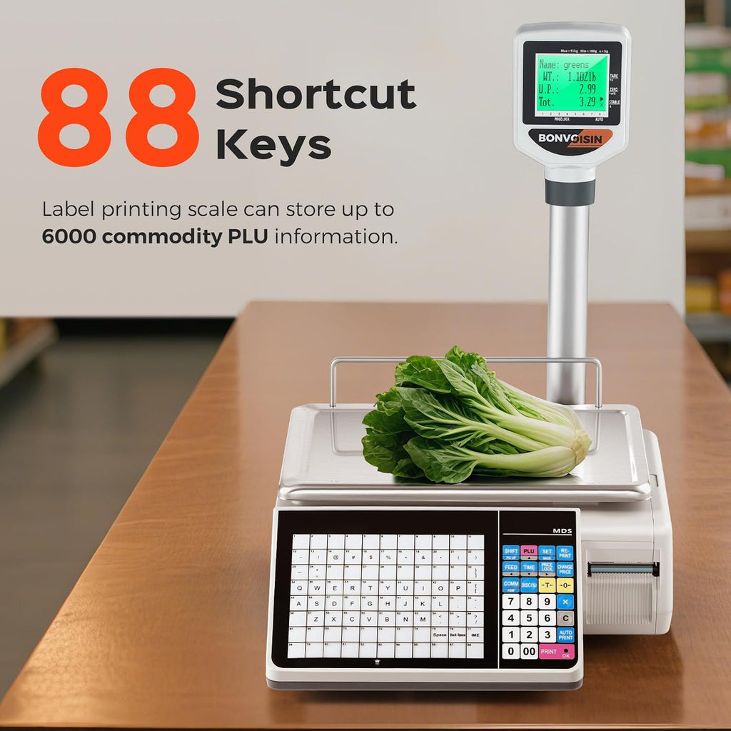Label Printing Scale Price Computing Scale 33lbs Barcode Printing Scale Deli Scale for Shop