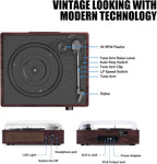 Vinyl Record Player Turntable with Built-in Bluetooth Receiver & 2 Stereo Speakers, 3 Speed 3 Size Portable Retro
