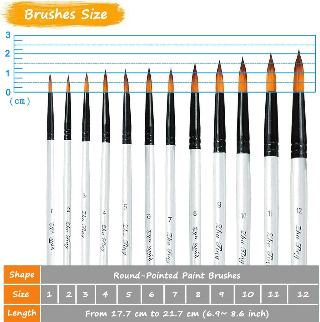 Acrylic Paint Brushes Set, 12pcs Professional Round-Pointed Tip Artist Paintbrushes for Acrylic Watercolor Oil