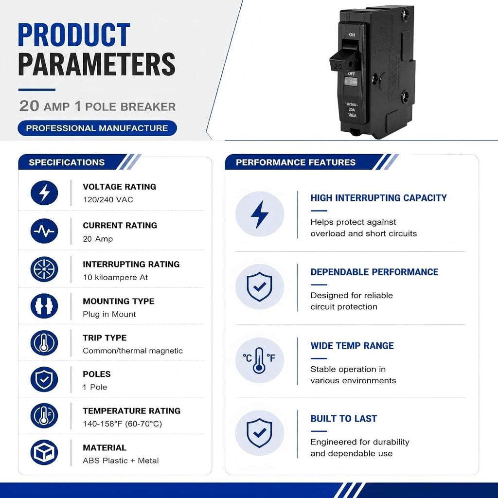 1-Pole 20 Amp Circuit Breaker, Compatible with QO120, for QO Load Centers | 120/240V AC, 10kAIC, Thermal Magnetic