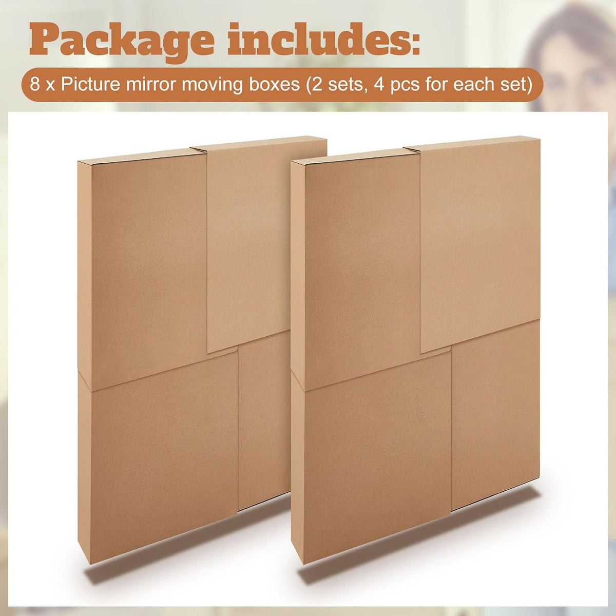 2 Sets Large Picture Mirror Moving Boxes for Artwork TV Flat Pack
