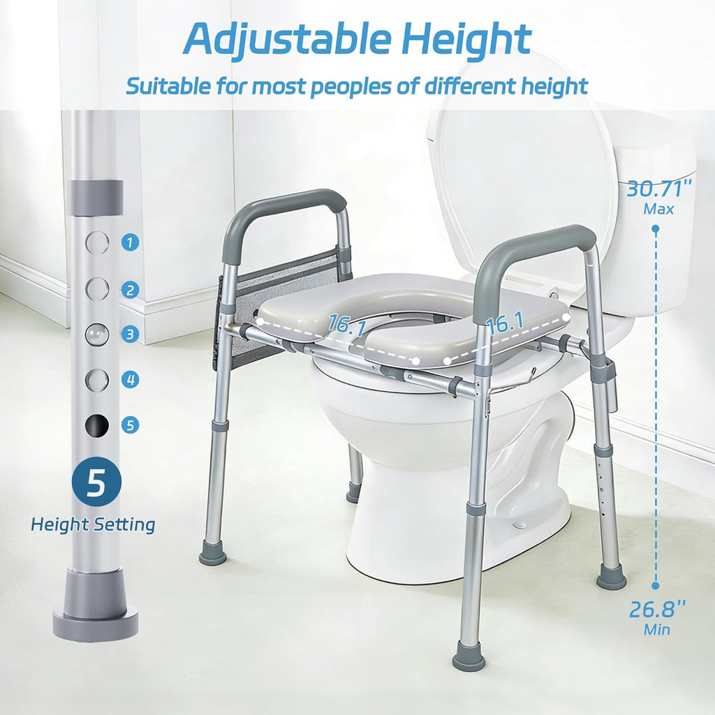 Raised Toilet Seat with Handles, Toilet Seat Risers for Seniors Width and Height Adjustable Raised Toilet Seat with