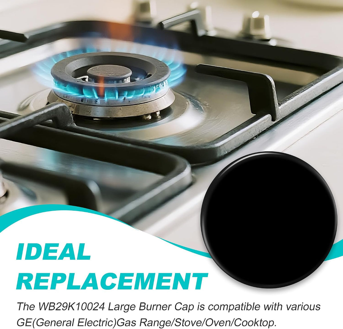 New Upgraded WB29K10006 WB29K10024 Range Surface Large Burner Cap Replacement for GE Gas Range/Stove/Oven/Cooktop,Shiny Black Surface,3.5 Inch Diameter(12K BTU)