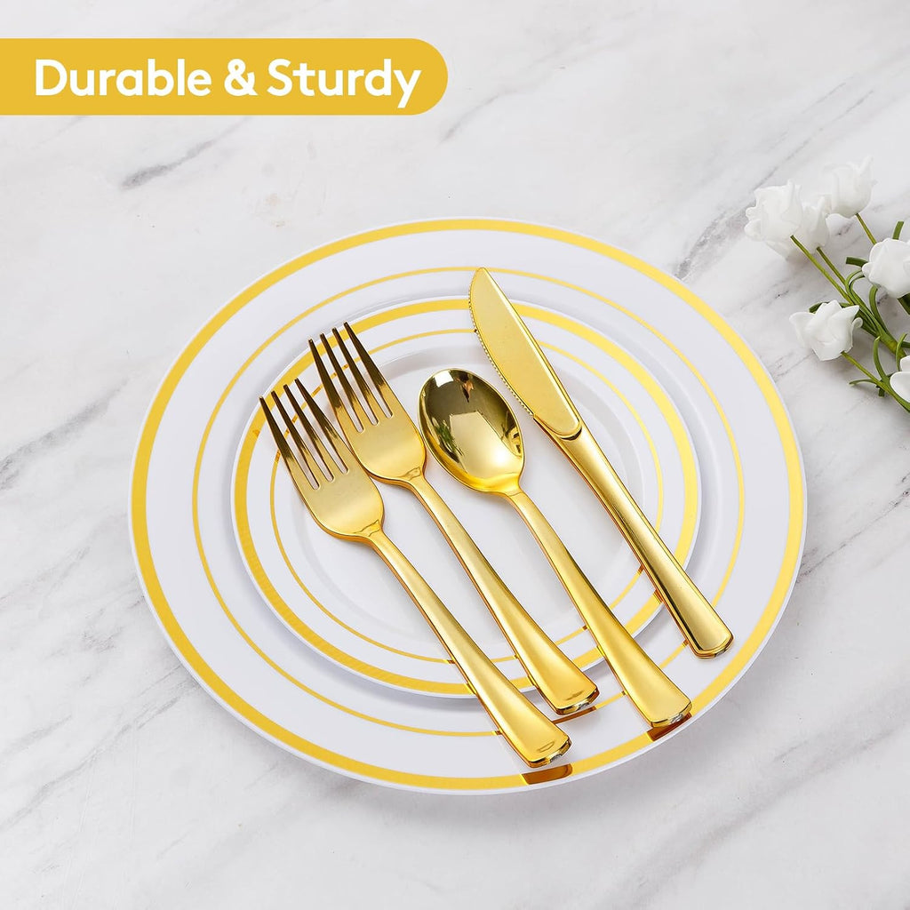 600 Pieces Gold Disposable Plastic Plates for 100 Guests